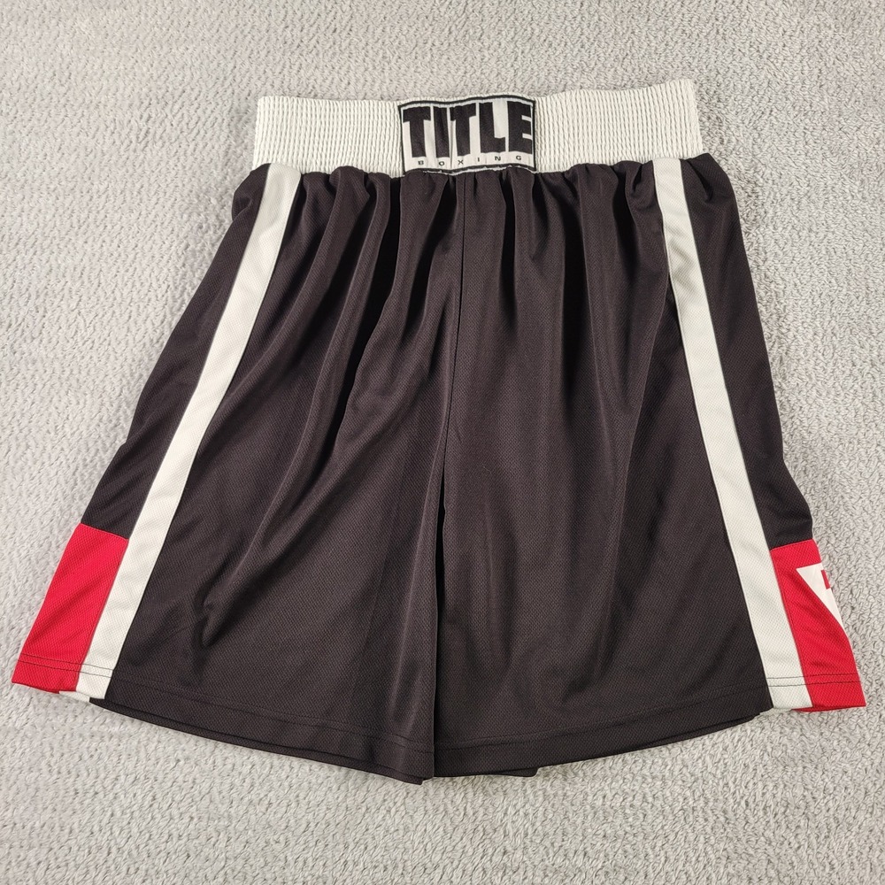 TITLE Boxing pull on black shorts w/ red and white trim size L